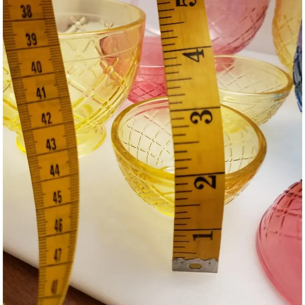 Lot of 4 decorative‎ glass cups 12 oz and 4 small bowls 3 oz multi colored